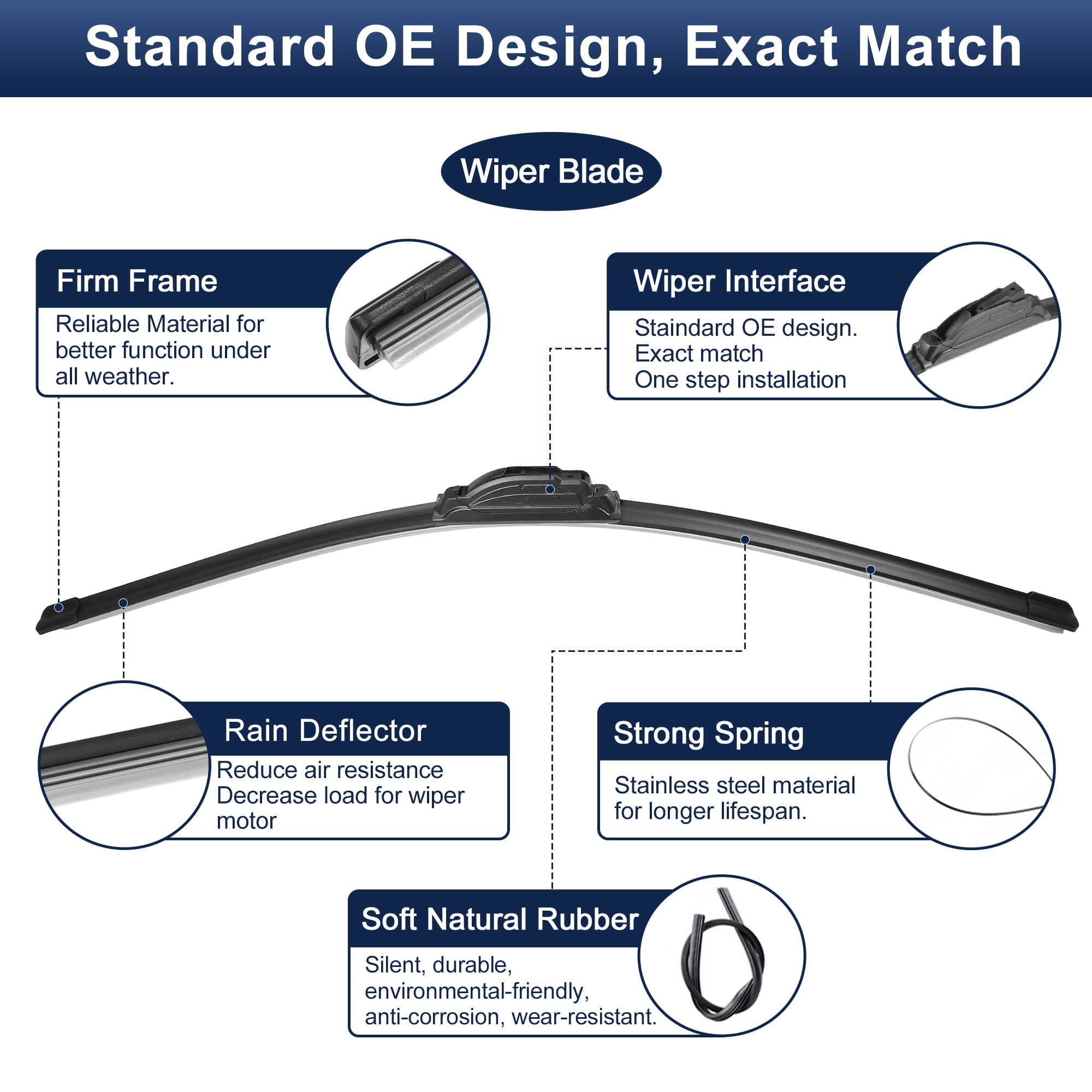 Unique Bargains 2pcs 26"+22" Silicone Front Windshield Wiper Blade for Lexus RX330 2004-2006 for Lexus RX350 J / U Hook