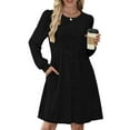 thumbnail image 2 of CharmCyan Women's Long Sleeve Pleated Round Neck Solid Color Casual Dress With Pockets Black L, 2 of 5