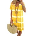 thumbnail image 1 of Daeful Tunique Robes V Cou Midi Robe Manches Courtes Robe de Soleil Dames en Vrac Sexy Cravate Colorant Jaune 3XL, 1 of 5