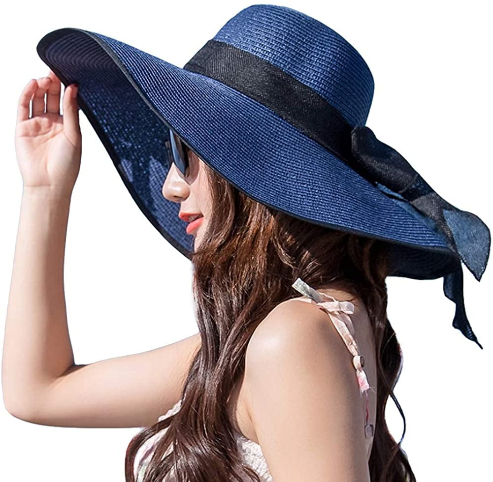 Womens Wide Brim Straw Hat Floppy Beach 