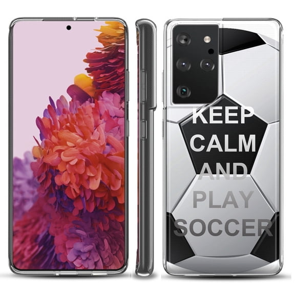 Slim-Fit Lightweight Protective Phone Case compatible with Samsung Galaxy S21 ULTRA 5G, by OneToughShield ® - Keep Calm Soccer