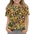 thumbnail image 3 of Girls Cute Summer Tops Size 7 Casual Short Sleeve Crew Neck Girls Tops Funny Daisy Floral Graphic T-Shirts Girls Fashion Tee Tops Saffron 11-12 Years, 3 of 6