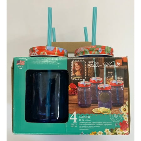 The Pioneer Woman Sapphire Mason Jar, 4 Pack