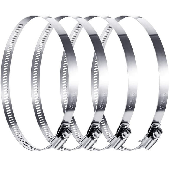 10 Inch 304 Stainless Steel Duct Clamp Adjustable Hose Clamp Silver Heavy Duty Fixing Clamp