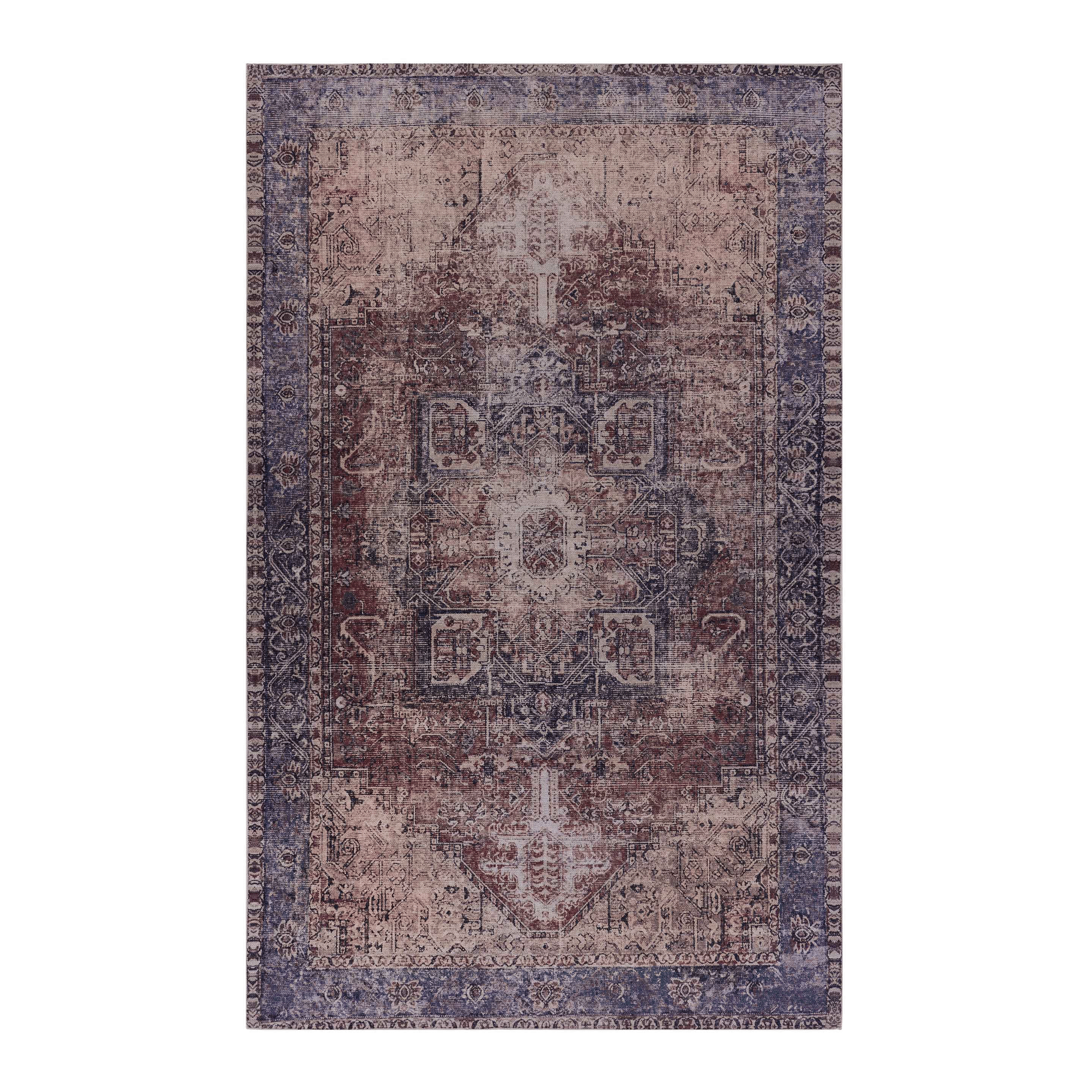 5'x8' Burgundy/Blue Area Rug, Machine Washable Low-Pile Rug, Non-Slip Non-Shedding Foldable, Kid & Pet Friendly for Living Room Bedroom Kitchen