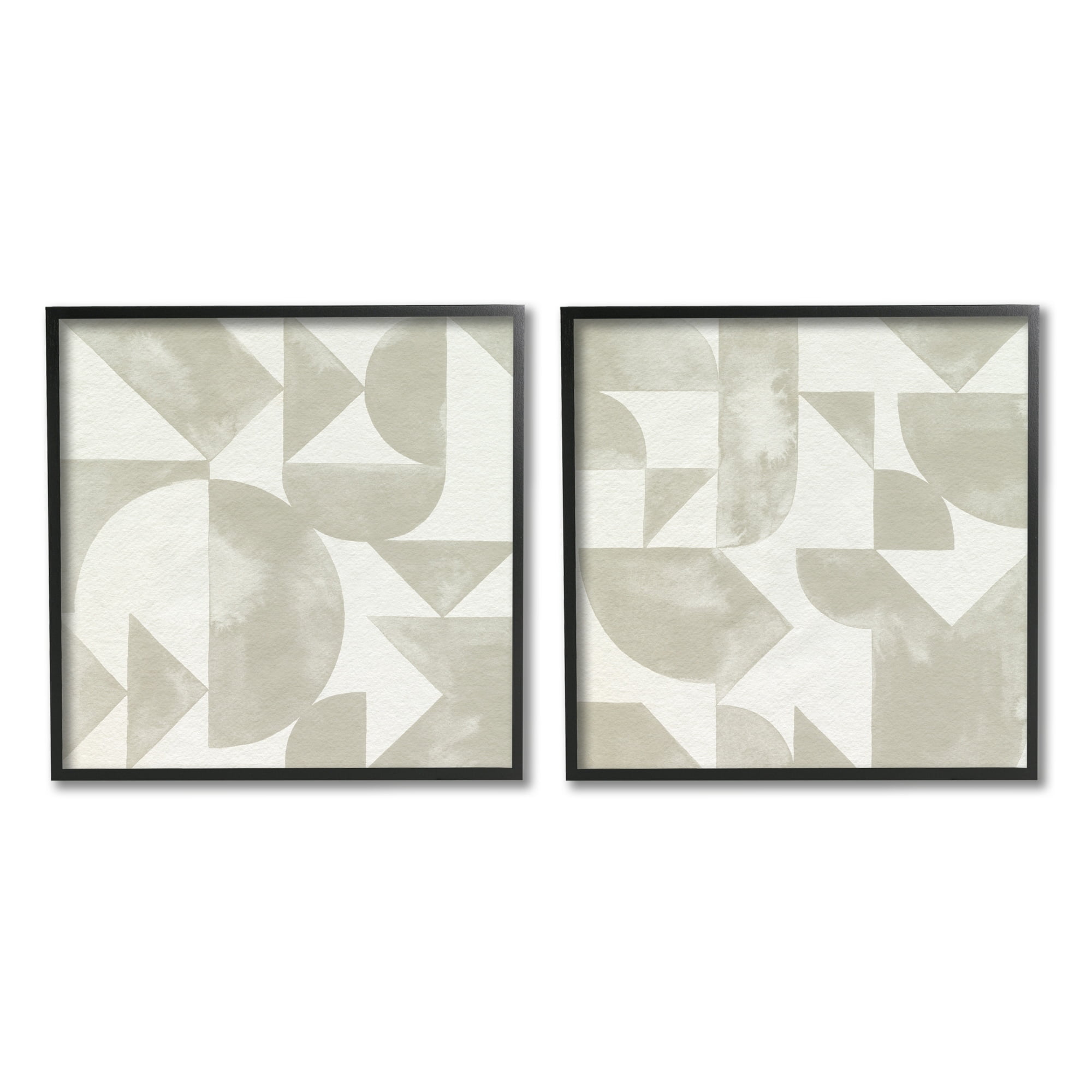 Stupell Industries Abstract Geometric Triangle Shapes Painterly Beige Strokes Painting Black Framed Art Print Wall Art, Set of 2, Design by Grace Popp