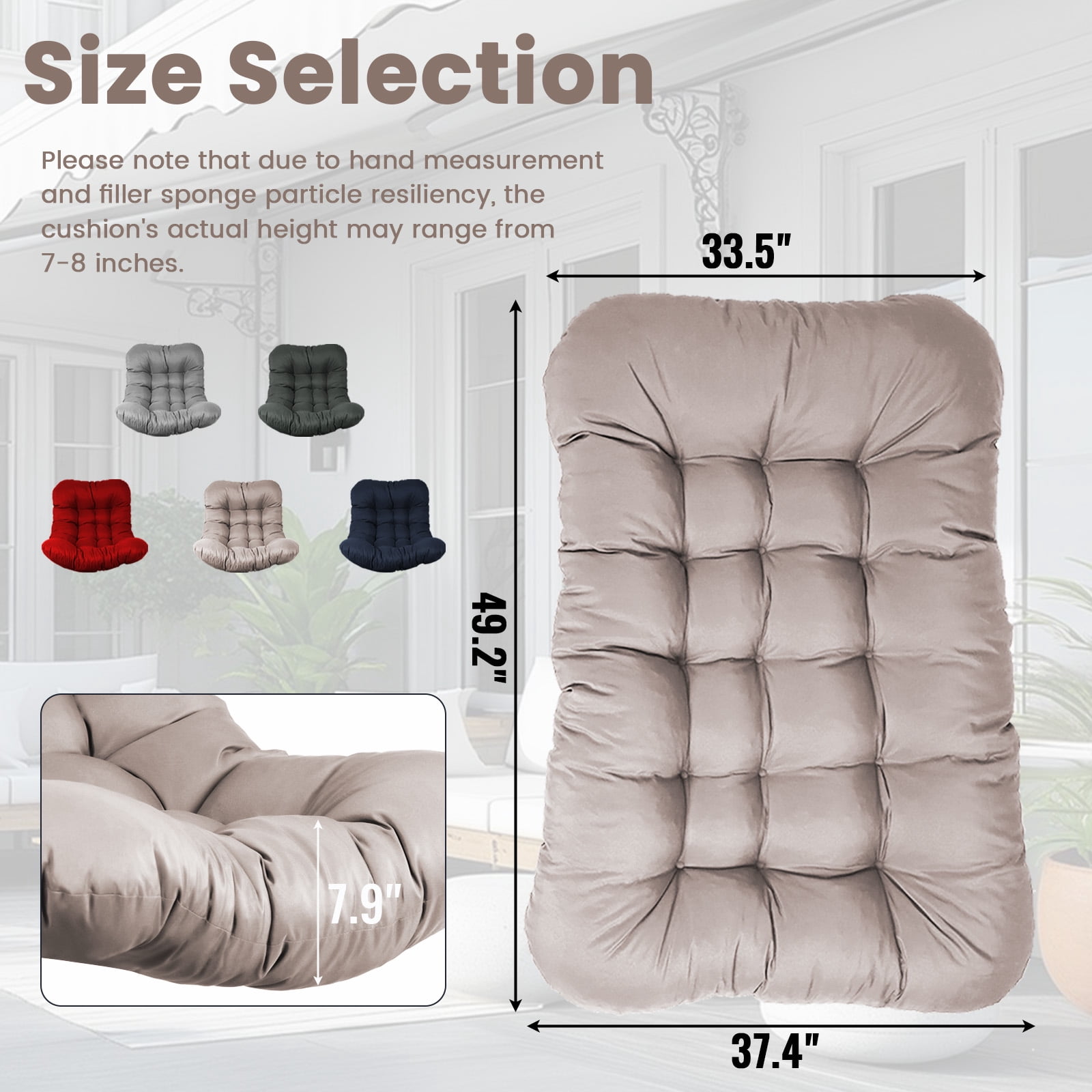 Geemuslly Egg Chair Cushion Replacement, 7.8 inchThickened Outdoor Hanging Chair Seat Pad , Waterproof Swing Basket Chair Cushion for Patio or Garden (Only Cushion)