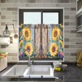 thumbnail image 4 of Yayeee Kitchen Curtains Tier Pair Light Filtering 27"x24" Rod Pocket Short Cafe Window Panel, Sunflower Wooden Pattern, 4 of 7