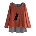 thumbnail image 2 of Blouse à Manches Longues pour Femmes Imprimé Chat Dessin Animé Patchwork Rayé Grand Code, 2 of 6