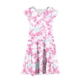thumbnail image 4 of Bainana Summer Dresses For Girls Teen Tie Dye Floral Print Ruffled Sleeve Crew Neck Dress Breathable Casual Little Girls Holiday Party Street Wear Pink Size 6-7 Years, 4 of 5