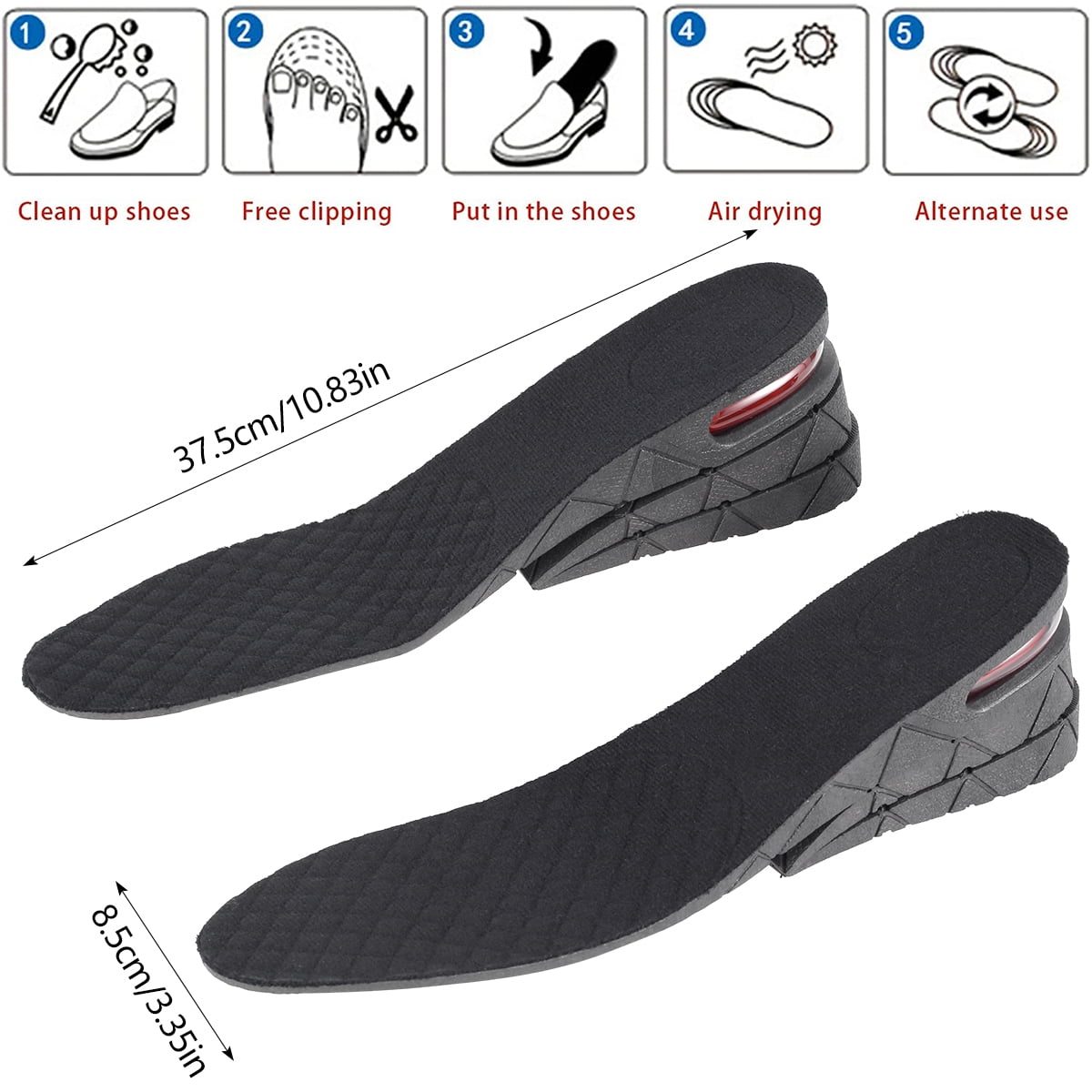 Nktier Height Increasing Shoe Insole Adjustable Height Increase Insoles Air Cushion Breathable Taller Shoes Insoles 3-Layer 2.75 inch Heel Insert Shoe
