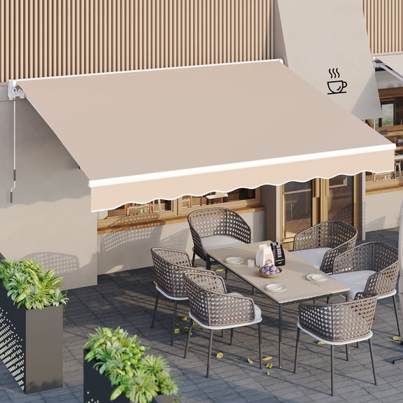 AECOJOY 13' x 10' Manual Retractable Patio Awning,Outdoor Awning Retractable Sunshade Shelter-Beige