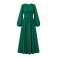 thumbnail image 6 of Karymi Spring Dresses Satin Wrap V Neck Maxi Dress, Long Balloon Lantern Sleeve Ruched Empire Waist Flowy A Line Long Dress, 6 of 6