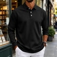 thumbnail image 2 of Long Sleeve Polo Shirts for Men Classic Button Golf Shirt Casual Collared Thermal Work Pullover Tops Black L, 2 of 8