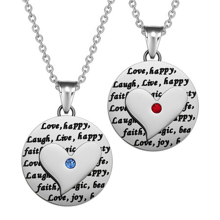 Heart Inspirational Medallions Live Laugh Love Couples or Best Friends Amulets Royal Red Blue