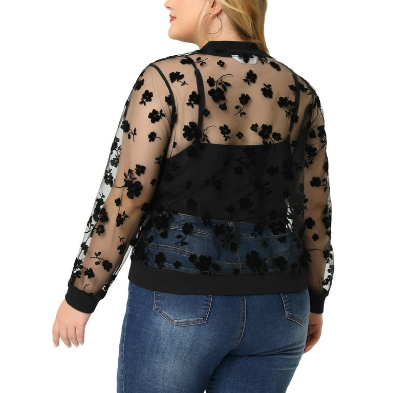 Black sheer jacket plus size hotsell