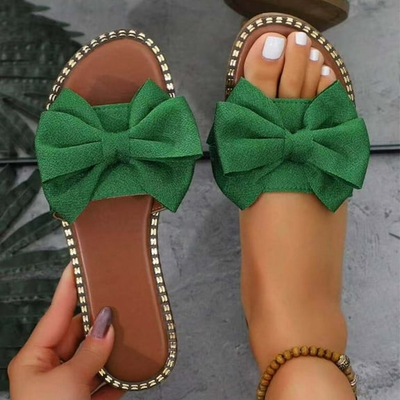 Sandals For Women 2025 Flat Heel Open Toe Slip-on Slides Sandals Slippers Women Rhinestone Dressy Comfortable Summer Casual Sandals Green 36