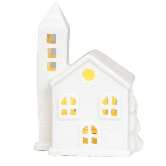 Christmas Village Sets,Ceramic LED Lighted Christmas Village Houses,White Porcelain Village Town Houses,Christmas Town Scene Desktop Ornaments,for Desktop Holiday Decors