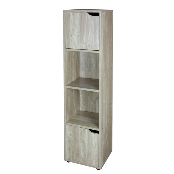 Home Basics 4 Cube Wood Storage Shelf with Doors, Natural