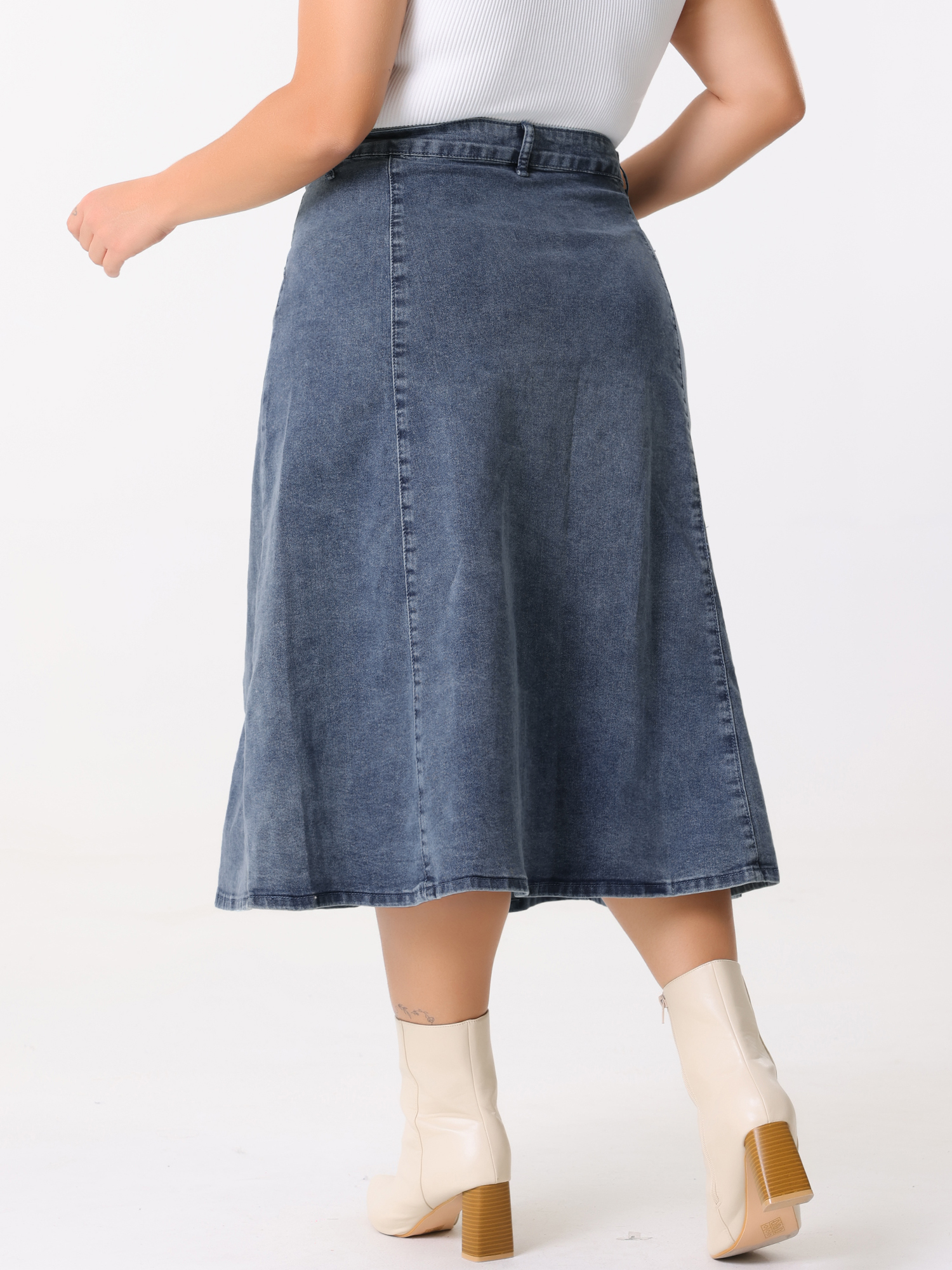 DARING DIVA Women's Plus Denim Skirts with Pockets A-Line Midi Jean Skirt 4X Grey Blue