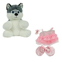 8-inch Husky Plush Toy with Pink Ballerina Outfit – Adorable Stuffed Dog for Kids, Birthday Gift, or Collector's Display