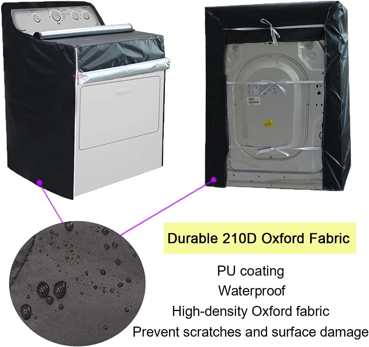 OhhGo 2 Pcs Washing Machine Cover, Waterproof Machine Protection Cover Dust-proof Moderately Sunscreen Washer Dryer Cover Fit for Front Load Washer Dryer, All Weather Protection, Black