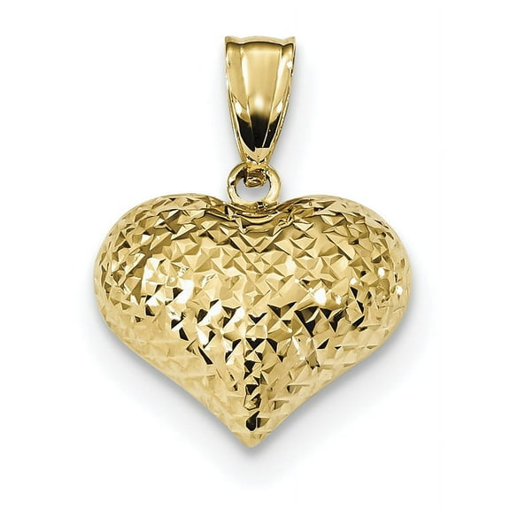 Finest Gold 14K Yellow Gold Polished Textured 3-D Heart Pendant