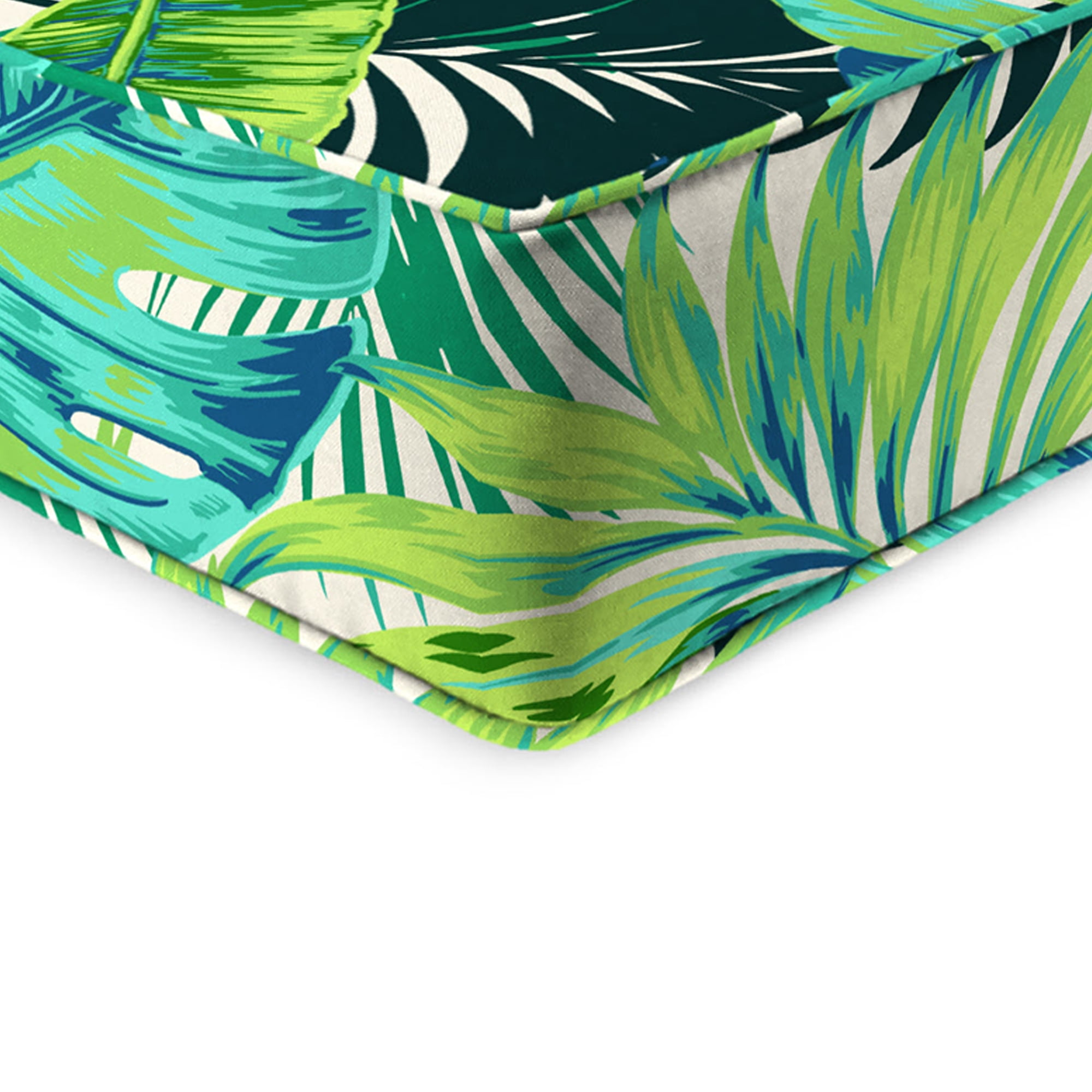 Jordan Manufacturing 46.5" x 24" Kadir Iceberg Green Leaves Rectangular Outdoor Deep Seat Chair Cushion Set with Welt