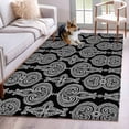 thumbnail image 5 of Area Rug 48×72in, Abstract Paisley Flower Texture Floor Carpet Living Room Rug, Ethnic White Floral on Black Non-Slip Welcome Mat Indoor Rugs for Bedroom Dining Room, 5 of 9