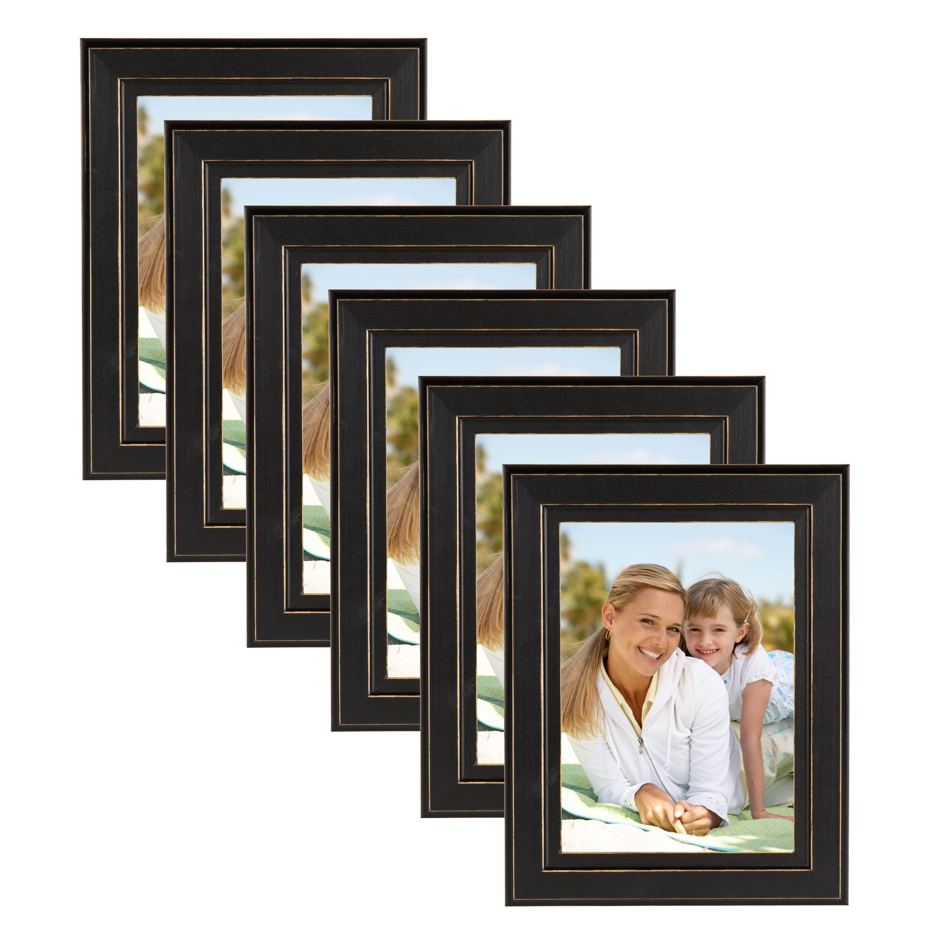 DesignOvation Kieva Solid Wood Picture Frame for Tabletop Display and Wall Mounting, Distressed