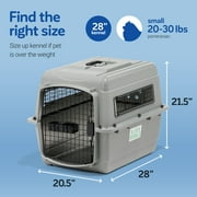Petmate Sky Kennel for Dogs & Cats, IATA Approved, Plastic Travel Carrier, Gray, For Dogs & Cats 15-30 lbs, Small, 21 x 15 x 21