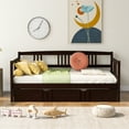 thumbnail image 3 of PAPROOS Twin Size Daybed with Trundle Included, Solid Wood Daybed with a Trundle, Heavy Duty Daybed Frame, Living Room Sofa Bed with Pull Out Bed, No Box Spring Needed, Espresso, 3 of 12