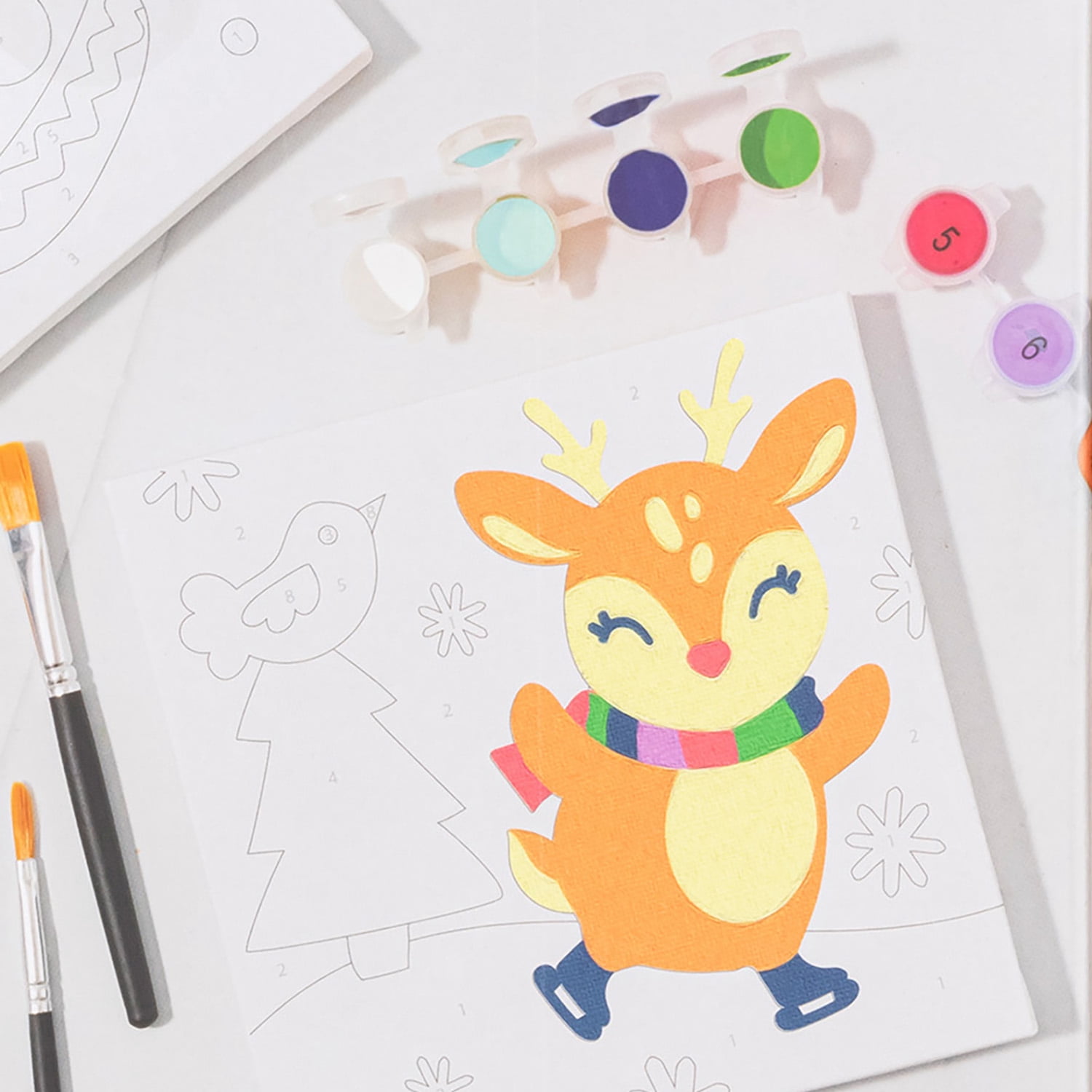 Little Yellow Bicycle: Reindeer Paint-By-Number Kit - Complete Art Set W/ 2 Canvases, 2 Brushes & 8 Paint Pots, Holiday-Themed, Kid & Adult Craft Kit