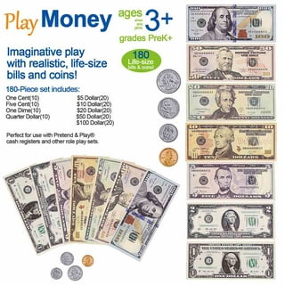 Ruvince Prop Money Copy 5 Dollar Full Print 2 Sides Realistic for Learning  Movies,Pranks, Videos,Tiktok 