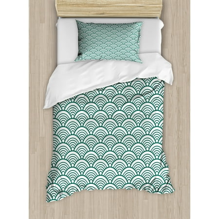 Teal Duvet Cover Set Traditional Japanese Chinese Seigaiha