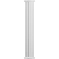 8" x 8' Endura-Aluminum Column, Square Shaft (Load-Bearing 24,000 lbs), Non-Tapered, Fluted, Textured White Finish w/ Capital & Base
