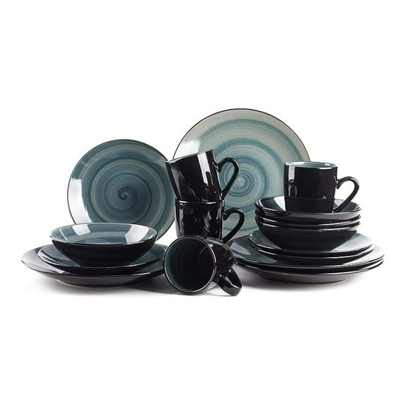 Sonoma 16pc Stoneware Dinnerware Set - Service for 4, Black & Blue Handpainted, Dishwasher Safe, Durable, Dinner Plates, Salad Plates, Bowls & Mugs