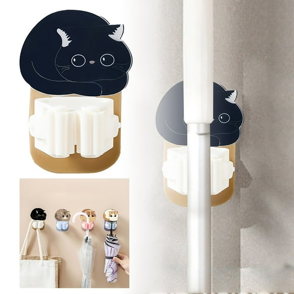 Bathroom Mop Hook Punch Cartoon Self Mop Clip Wall Mounted Mop Hanger Holder Clear Sticky Hooks Heavy Duty Door Clothes Hanger Hook Purse Racks for Purses Stand Towel Holders Drywall Hooks for Hanging
