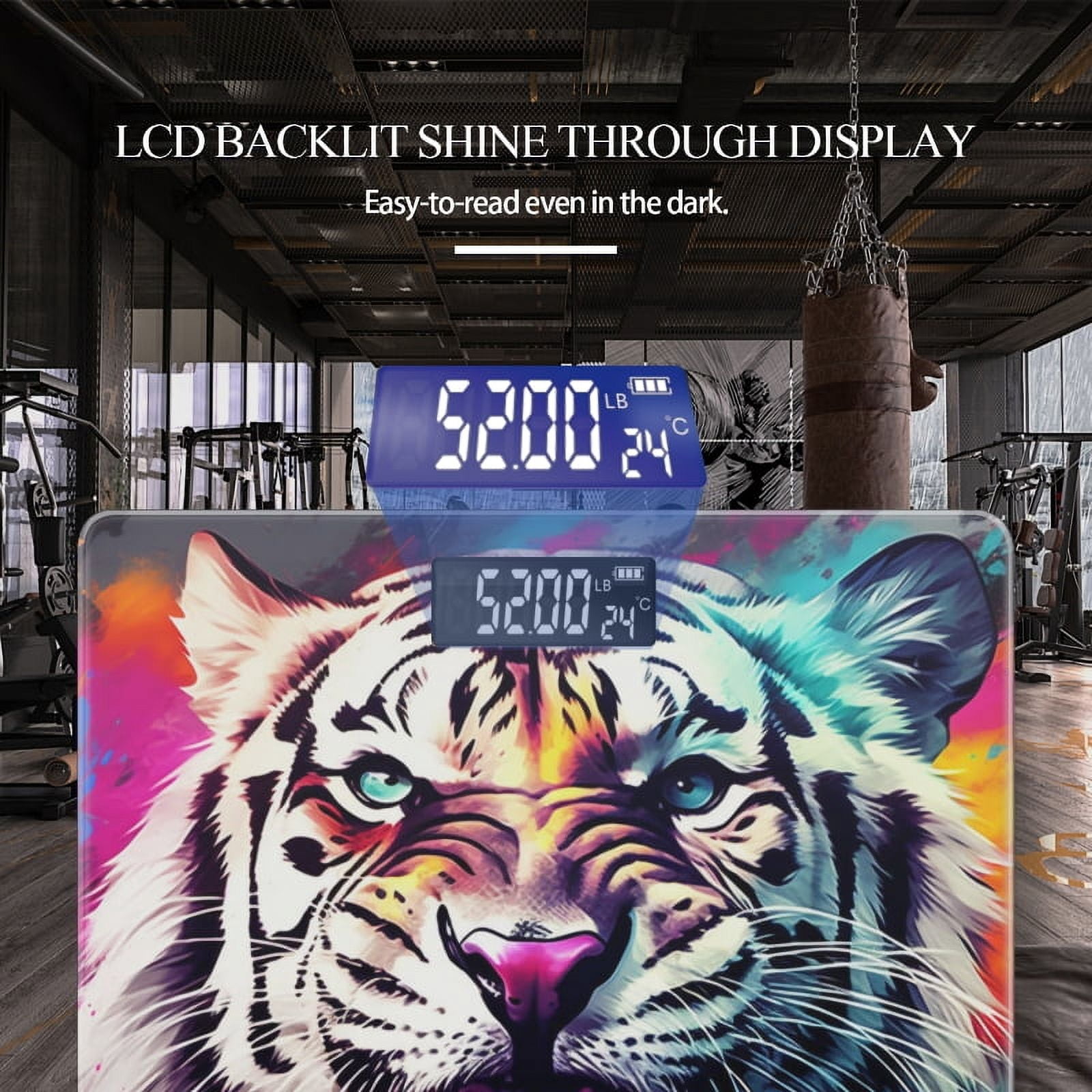 High Precision Body Weight Scale Smart Bathroom Scales with Large LCD Display(400lbs),Decorative for Bedroom-White Tiger Roaring With Colorful Paint Splashes Around Its Mouth