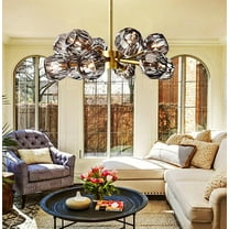 More Change 24" Gold Crystal Sputnik Chandelier 12-Lights, Smoke Gray Crystal Shape Modern Chandelier Ceiling Pendant Lighting Fixture for Dining Room Living Room Foyer