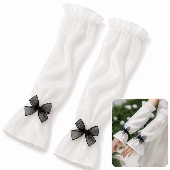 Lace Fingerless Gloves for Women – Long Tulle Arm Sleeves with Bow, Elegant Stretchy Wedding Bridal Gloves, Formal Evening Party Prom Accessory