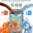 thumbnail image 3 of 30oz Pioneer Colorful Floral Stainless Steel Flip Straw Tumbler with Lid and Straw Spill Proof Travel Cup Double Wall Vacuum Insulated Coffee Mug with Top Handled White, 3 of 7