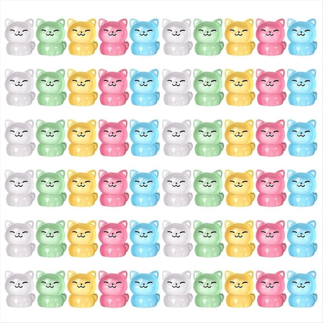 60 Piezas Luminosas Figuras de Gatos en Miniatura de Resina Lindas Figuras de Gatos PequeñOs Que Brillan en la Oscuridad Mini Animales de Resina