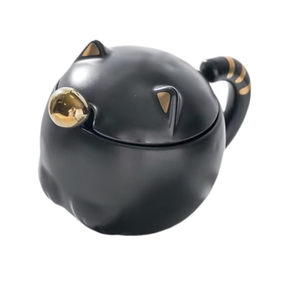 Pitycbo Ceramic Coffee Mug Hot and Cold Drinking Cup with Lid Spoon Reusable Coffee Cup Black