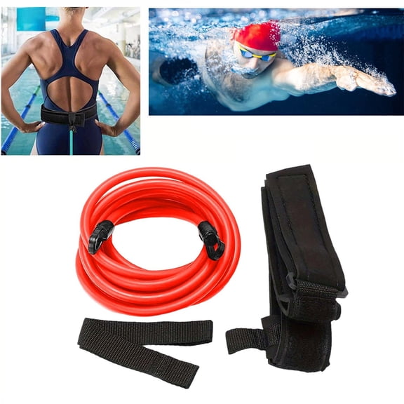 Gytml Swim Training Resistance Belt, Portable Pool Swim Tether With Elastic Cord, Adjustable Stationary Swimming Resistance Band For Adult Swim Training(Red-400Cm)