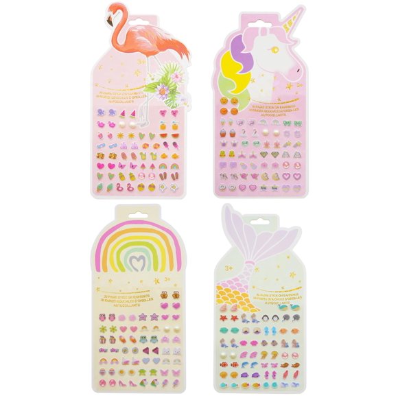 Pendientes adhesivos con forma de unicornio 3D para niñas, Koutey, 120 pares