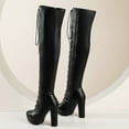 thumbnail image 4 of hopeusnice Women's Over The Knee Boots Lace Up Chunky Heel Boots High Heels Faux Leather Knee High Boots Block Heel Boots Winter Boots Black 37, 4 of 9