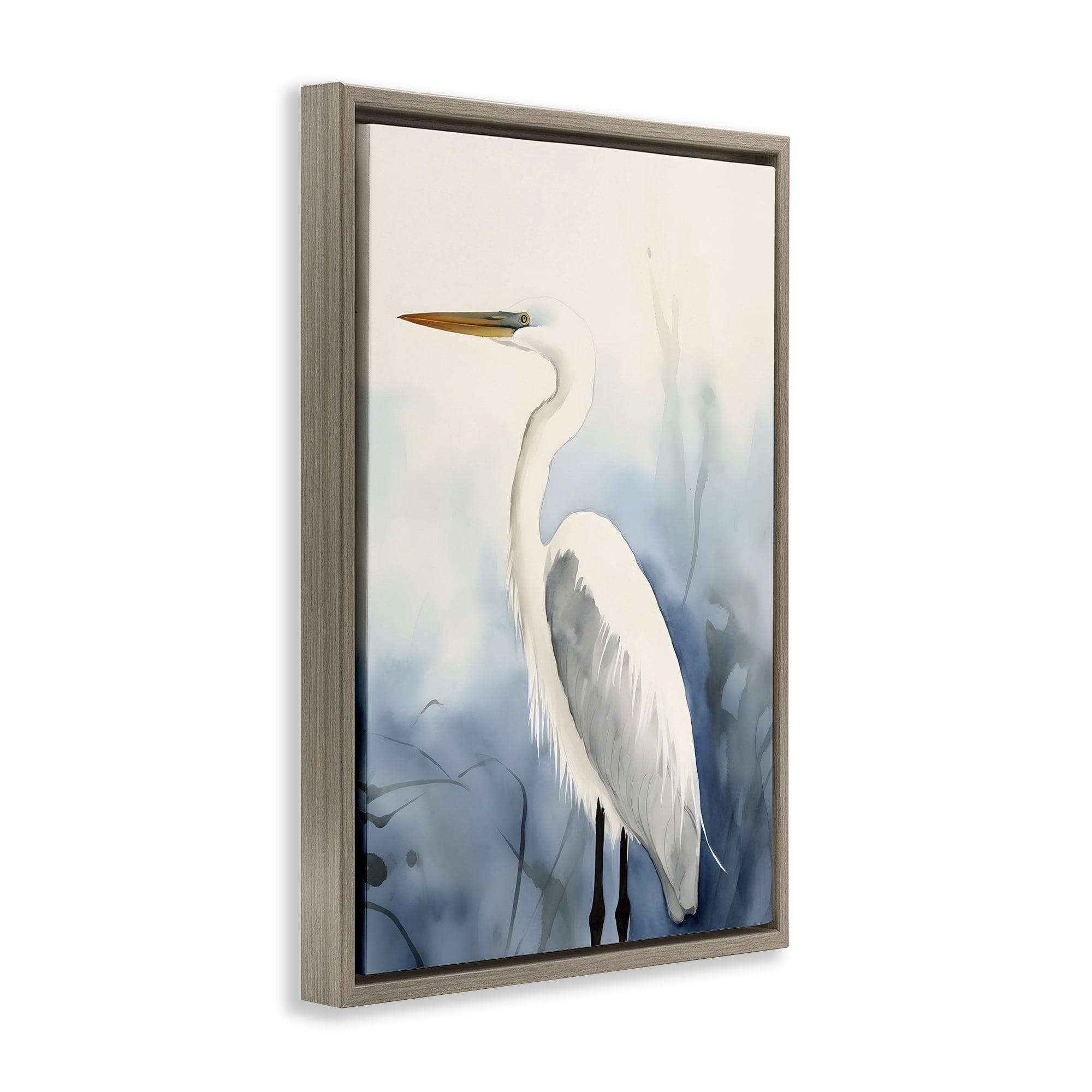 Stupell Industries Egret Beach Bird Animals & Insects Painting Brown Floater Framed Canvas Art Print Wall Art, 21 x 31
