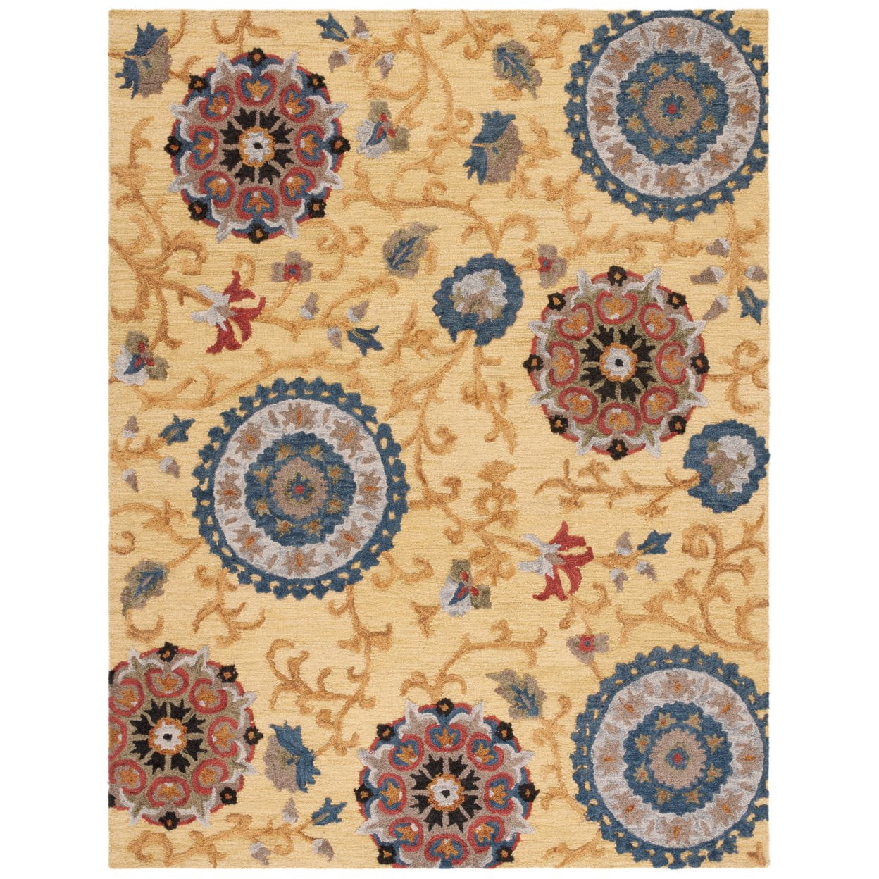 SAFAVIEH Blossom Danny Floral Wool Area Rug, Gold/Multi, 8' x 8' Square