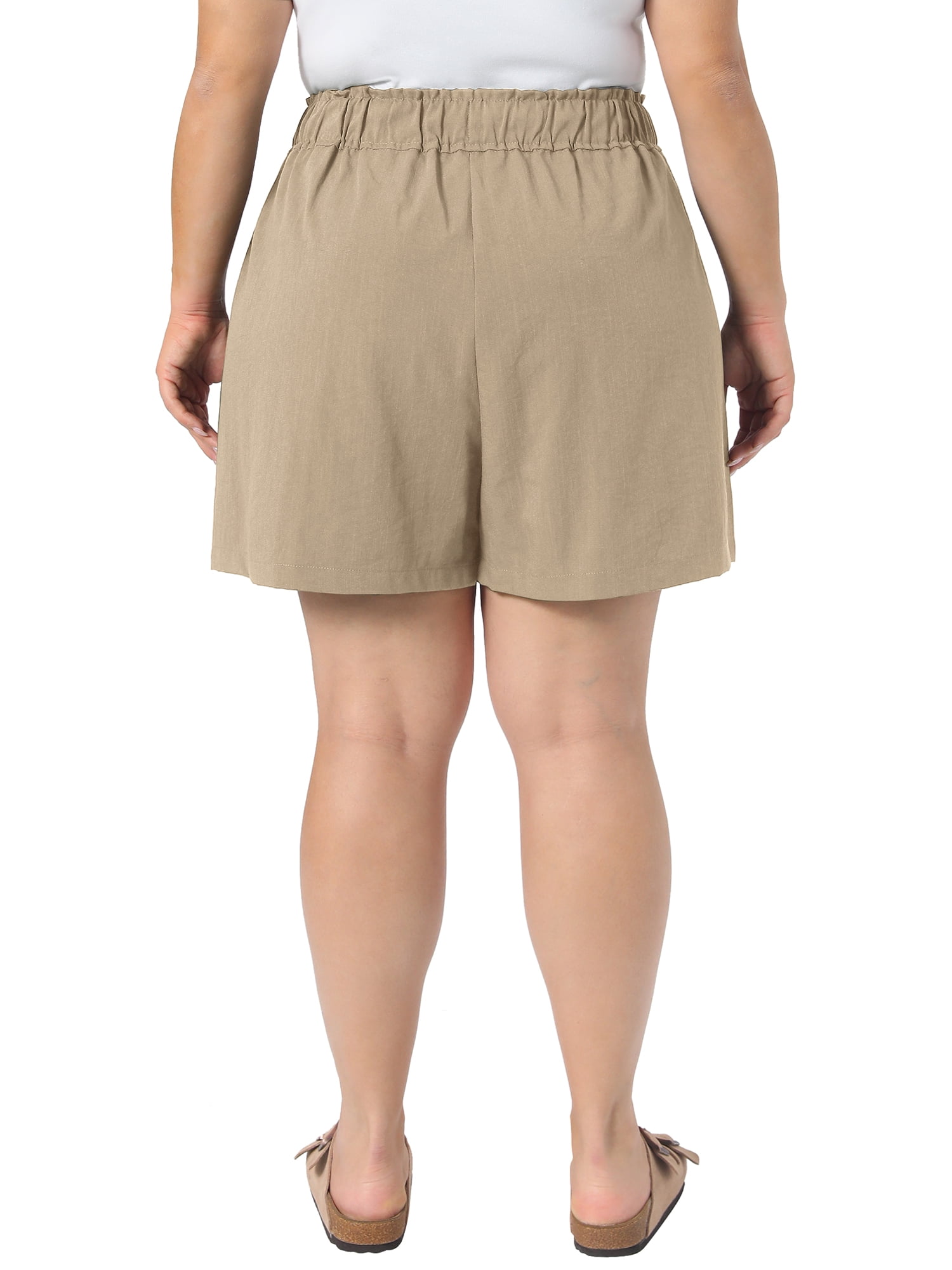 DARING DIVA Women's Plus Wide Leg Drawstring High Waist Beach Shorts 2X Khaki